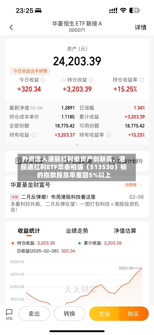 外资流入港股红利类资产创新高	，港股通红利ETF华泰柏瑞（513530）标的指数股息率重回5%以上-第2张图片