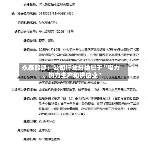 永泰能源：公司行业分类属于“电力	、热力生产和供应业	”-第1张图片