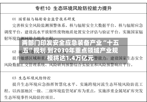 两部门印发安全应急装备产业“十五五”规划 到2030年重点领域产业规模将达1.4万亿元-第2张图片