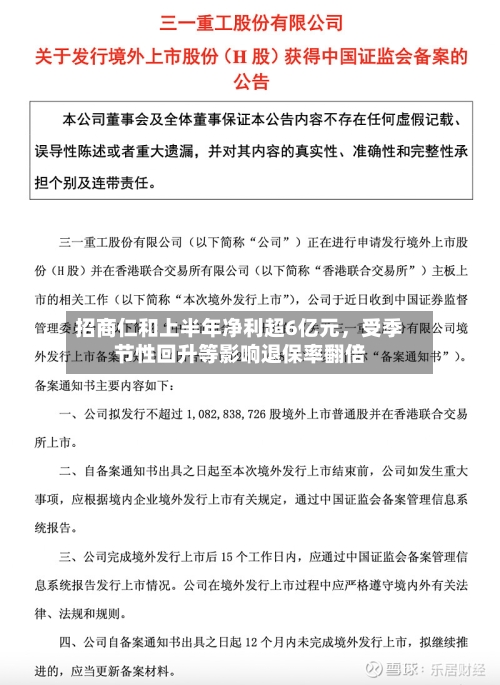招商仁和上半年净利超6亿元，受季节性回升等影响退保率翻倍-第3张图片