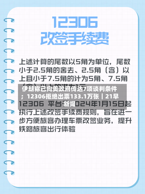 伊朗称已向美政府传达7项谈判条件；12306拒绝出票133.1万张｜21早新闻-第2张图片