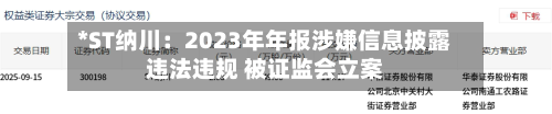 *ST纳川：2023年年报涉嫌信息披露违法违规 被证监会立案-第3张图片
