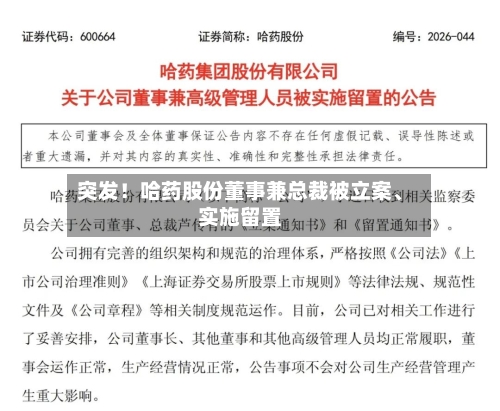 突发！哈药股份董事兼总裁被立案	、实施留置-第2张图片