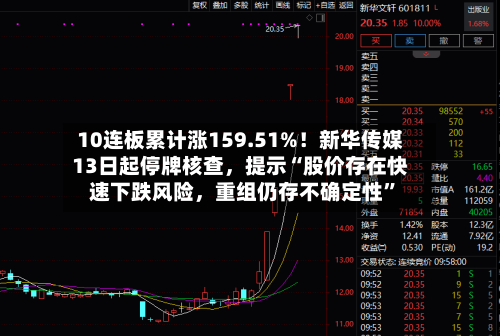 10连板累计涨159.51%！新华传媒13日起停牌核查，提示“股价存在快速下跌风险，重组仍存不确定性”