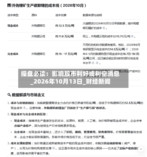 操盘必读：影响股市利好或利空消息_2026年10月13日_财经新闻