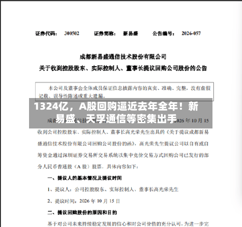 1324亿，A股回购逼近去年全年！新易盛	、天孚通信等密集出手-第1张图片
