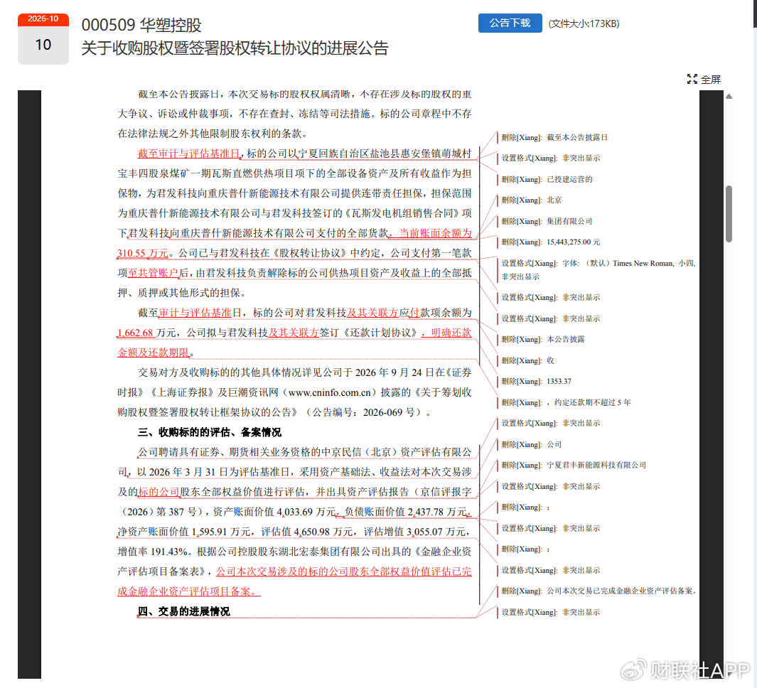 华塑控股现公告疏漏：误留修订痕迹 “隐藏信息”曝光？